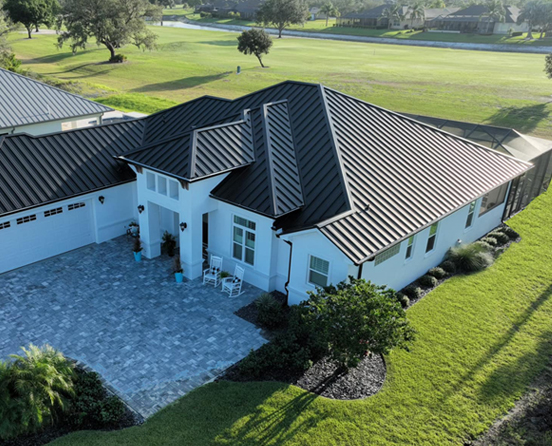 Aerial View of Metal Roofing Panels in Residential Applications.